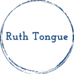 Ruth Tongue written in dark blue inside a sketched circle